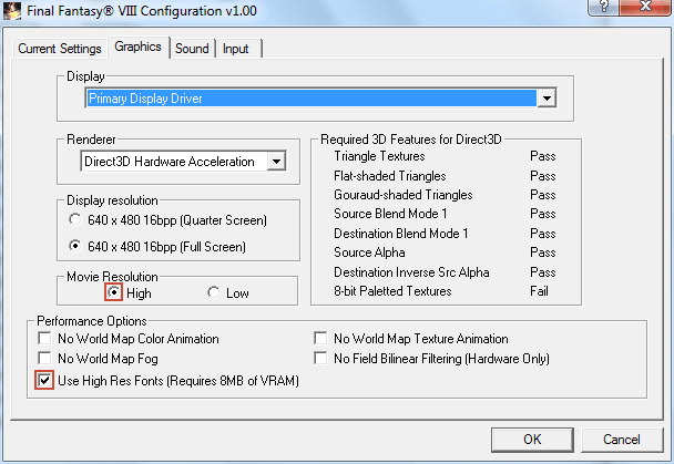 Final Fantasy VIII Graphics Configuration
