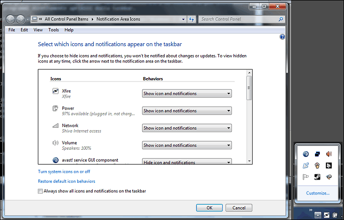 Windows 7 Notification Icons
